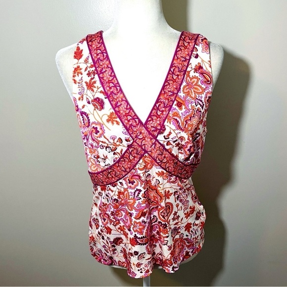 ANTONIO MILANI Pink Peach White Floral 100% Silk Tank Blouse - LARGE - Picture 1 of 7